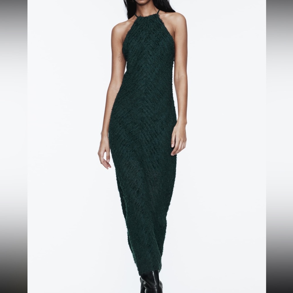 Green Fringe Halter Dress